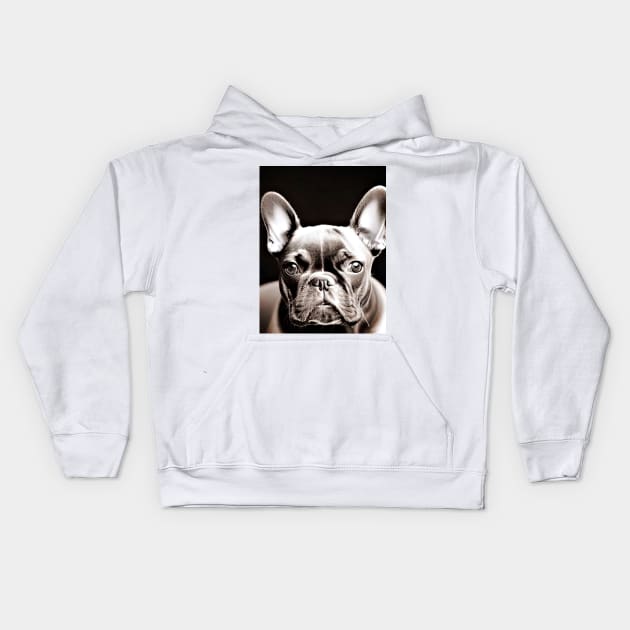 Detailed & Exquisite Frenchie: A Chromatic Photorealistic Greyscale Portrait Kids Hoodie by Mister Carmine